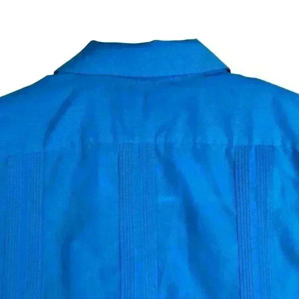 The Genuine Haband‎ Guayabera Full Zip Cuban Cigar Bowling Shirt Turquoise Men’s - Picture 7 of 10